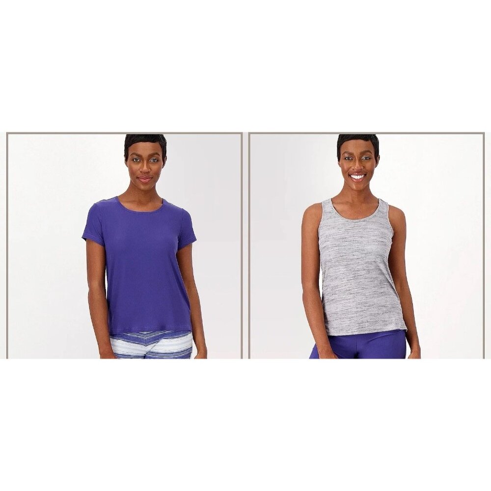 MUK LUKS Cloud Knit Scoop Neck Tee & Tank Top 2 Pack Size S Navy Grey A511643